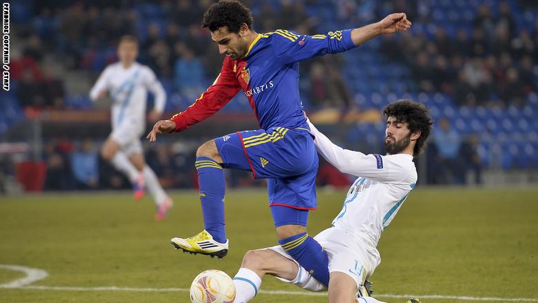محمد صلاح مع بازل السويسري أمام زينيت الروسي عام 2013 محمد صلاح مع بازل السويسري أمام زينيت الروسي عام 2013
