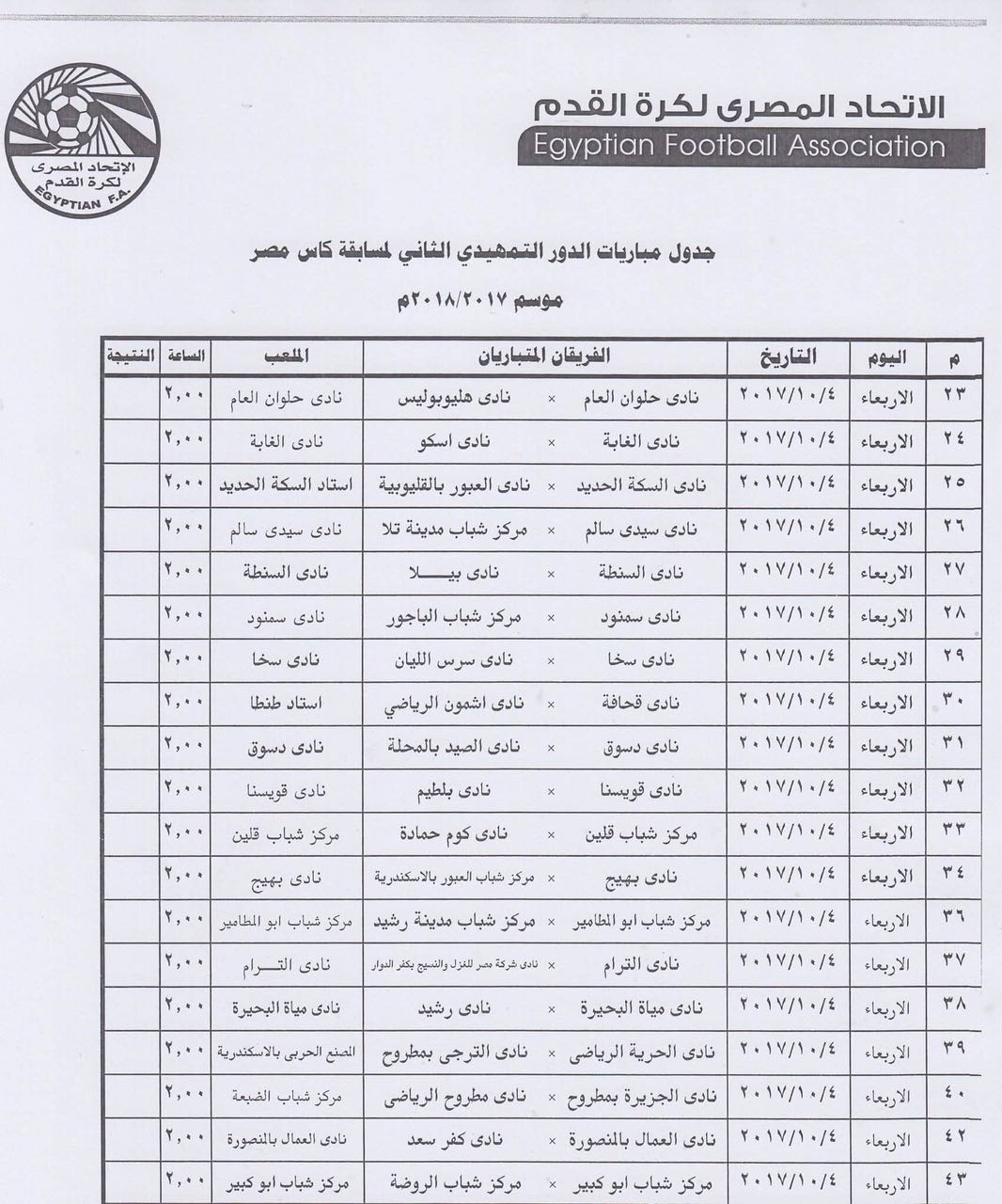 جدول كاس مصر 2